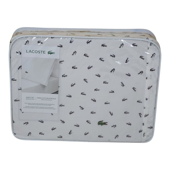 Lacoste Cotton Percale Full Sheet Set Croc Pattern Soft Breathable Material - Picture 1 of 12